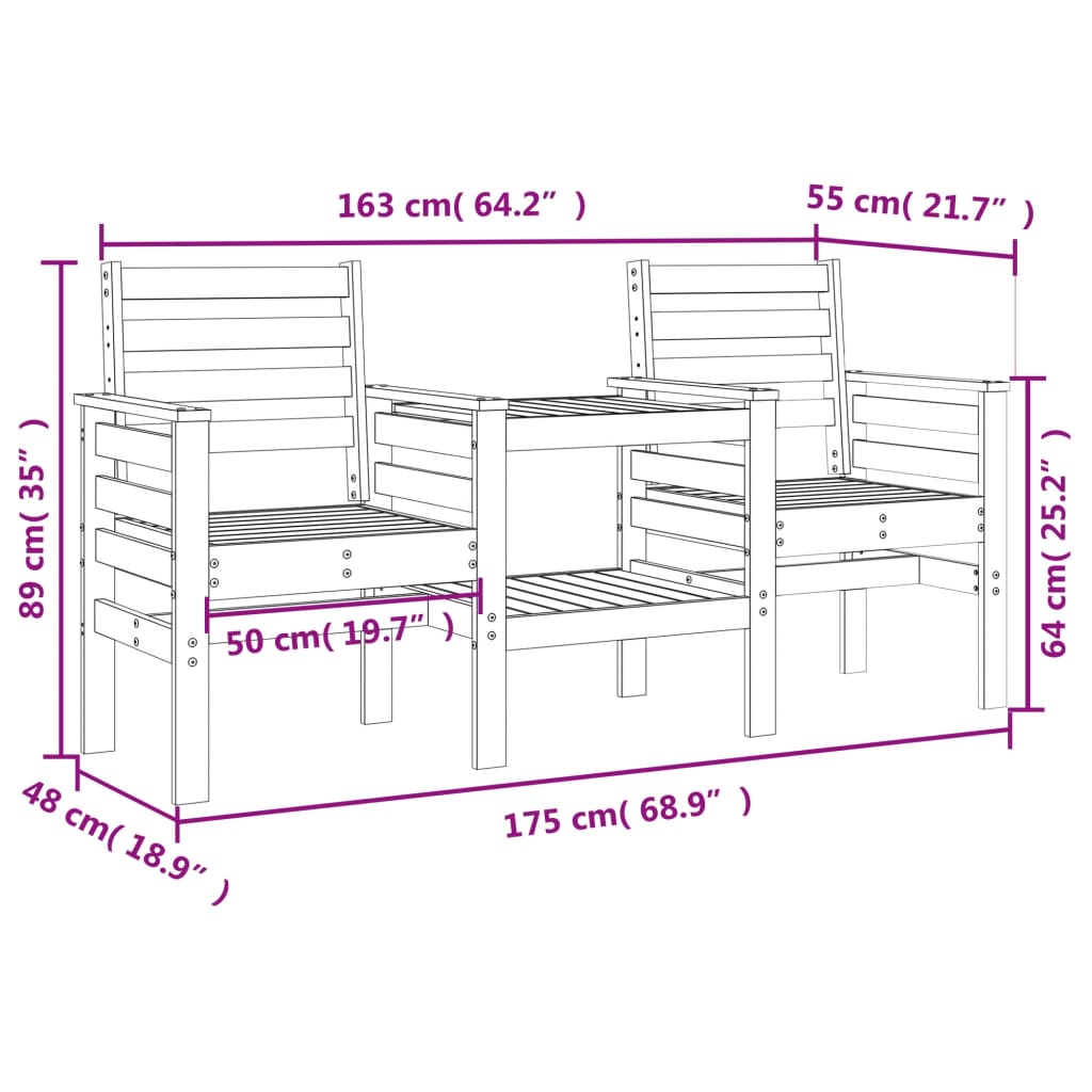 Garden Bench with Table 2-Seater Solid Wood Douglas