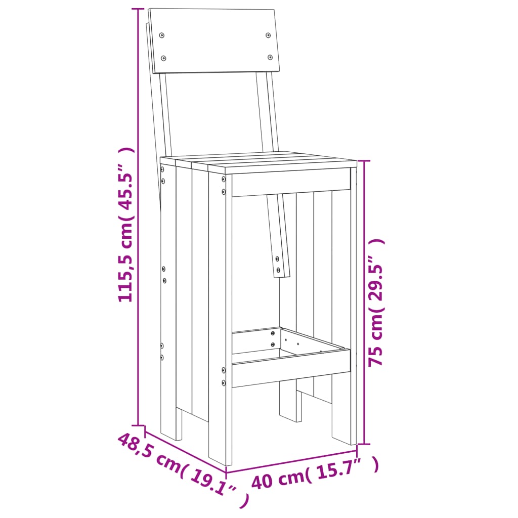Bar Stools 2 pcs Grey 40x48.5x115.5 cm Solid Wood Pine