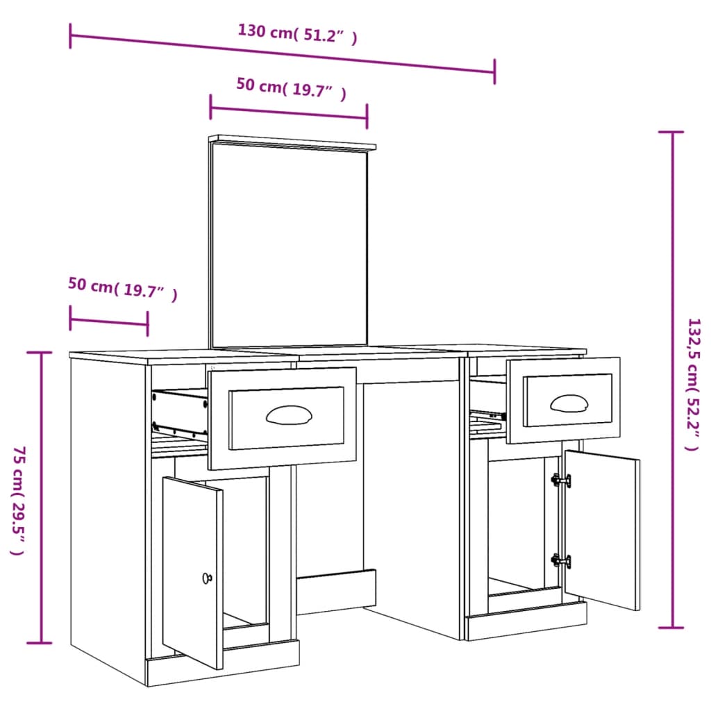 Dressing Table with Mirror White 130x50x132.5 cm