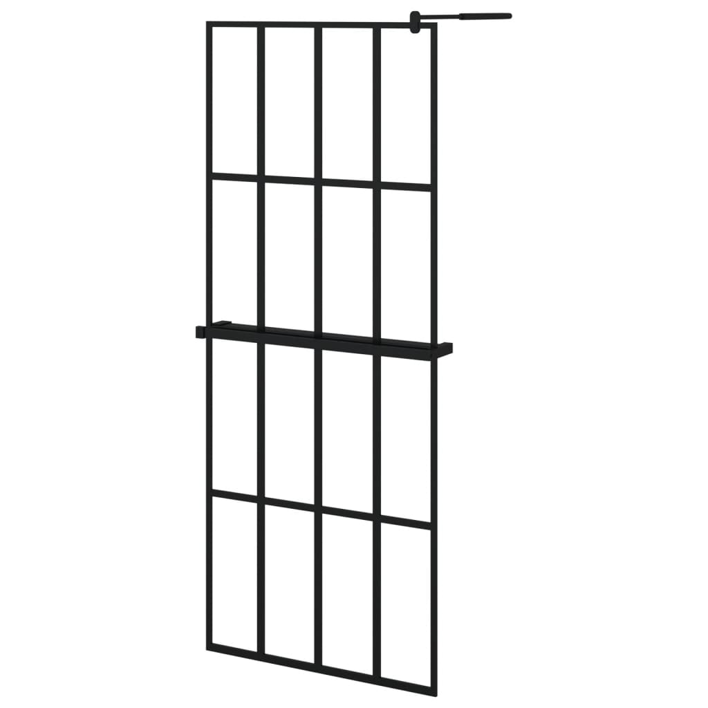 Walk-in Shower Wall with Shelf Black 80x195 cm ESG Glass&Aluminium