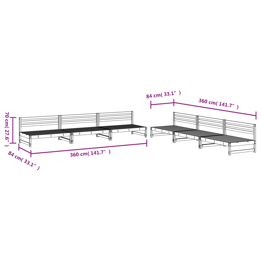 6 Piece Garden Lounge Set Grey Solid Wood Pine