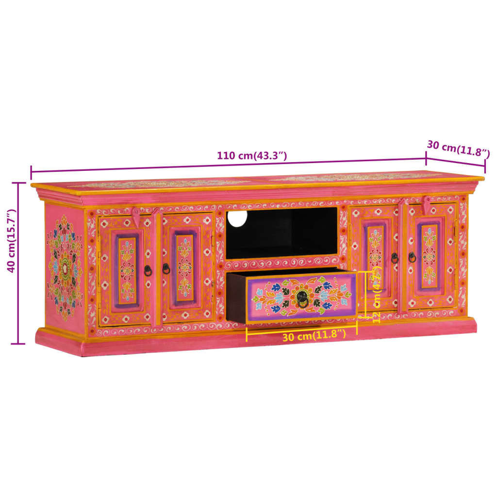 TV Cabinet Pink 110x30x40 cm Solid Wood Mango
