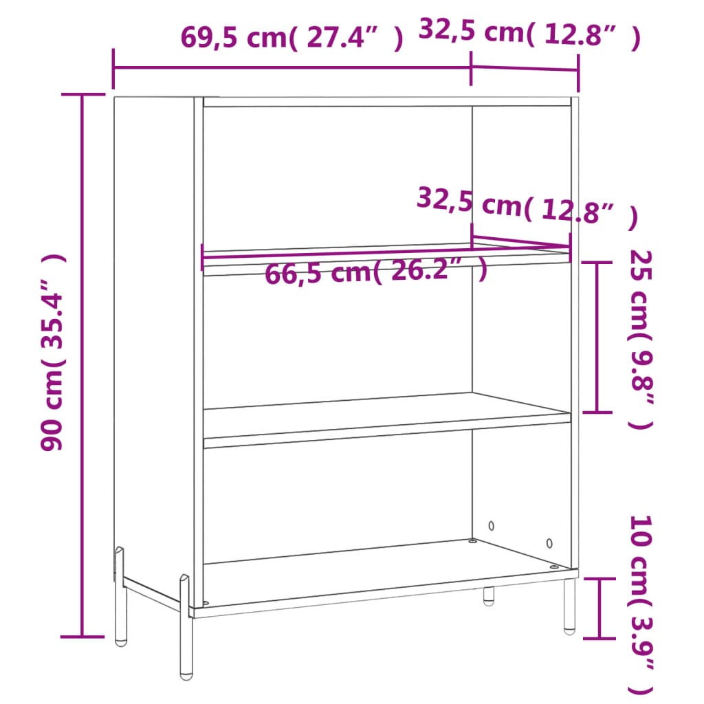 Shelf Cabinet High Gloss White 69.5x32.5x90 cm Engineered Wood