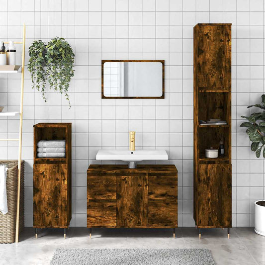 Bathroom Cabinet Smoked Oak 80x33x60 cm Engineered Wood