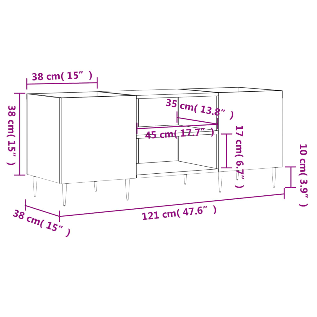 Record Cabinet High Gloss White 121x38x48 cm Engineered Wood