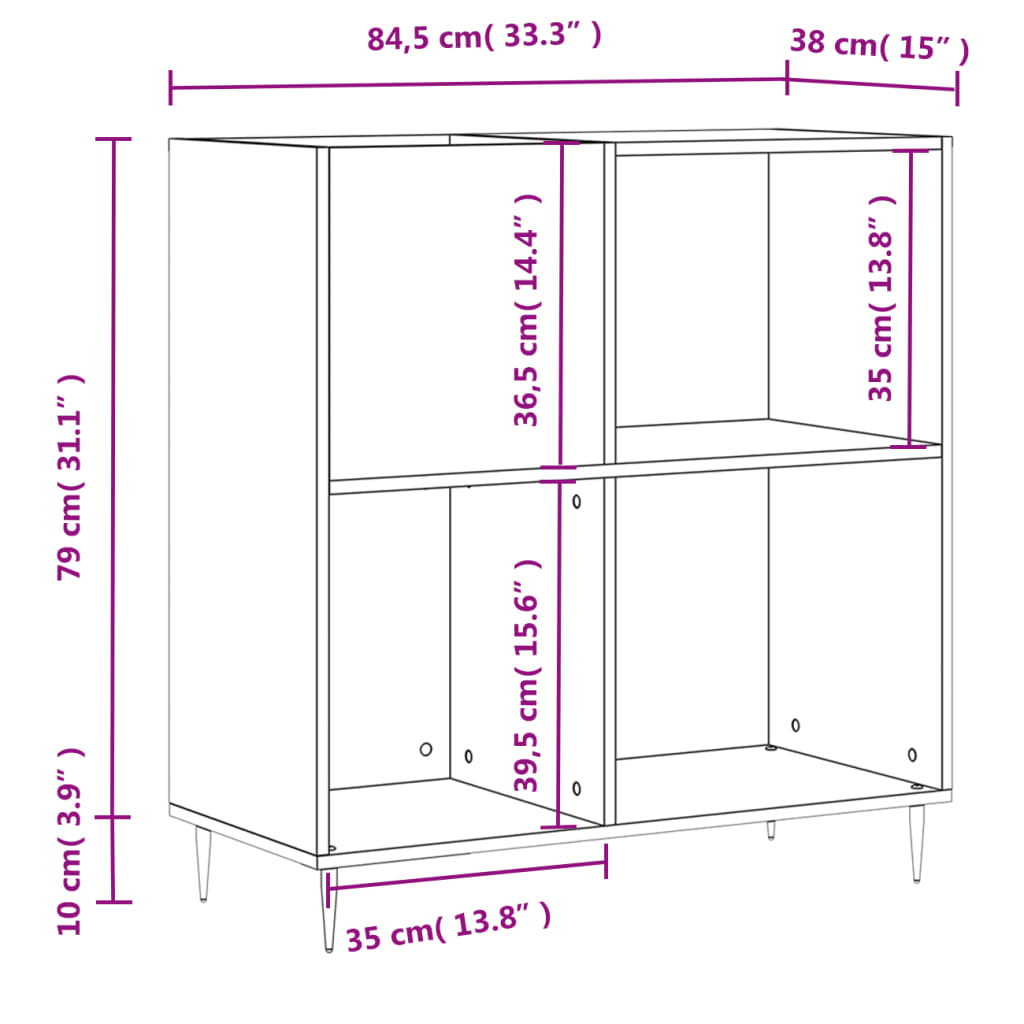 Record Cabinet Smoked Oak 84.5x38x89 cm Engineered Wood