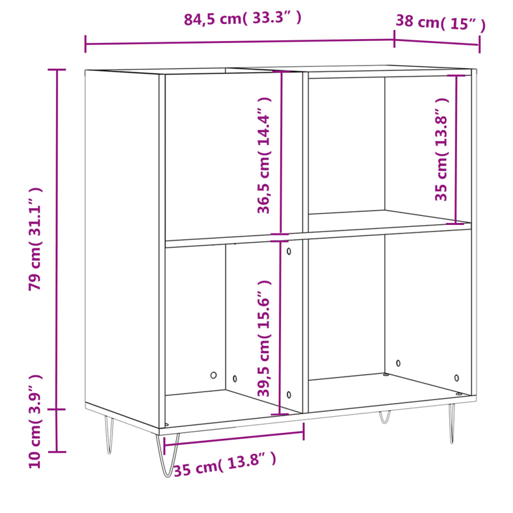 Record Cabinet White 84.5x38x89 cm Engineered Wood