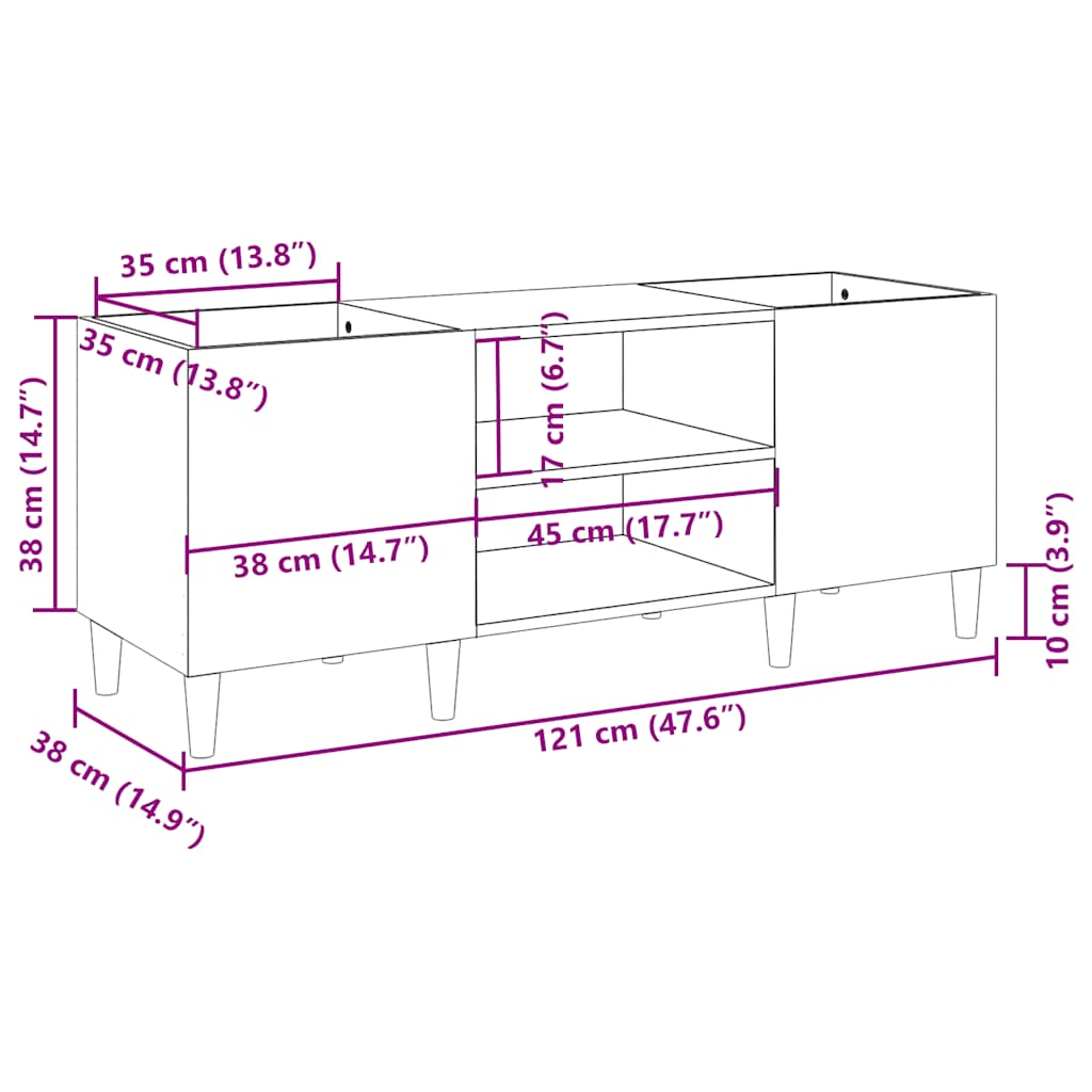 Record Cabinet Concrete Grey 121x38x48 cm Engineered Wood
