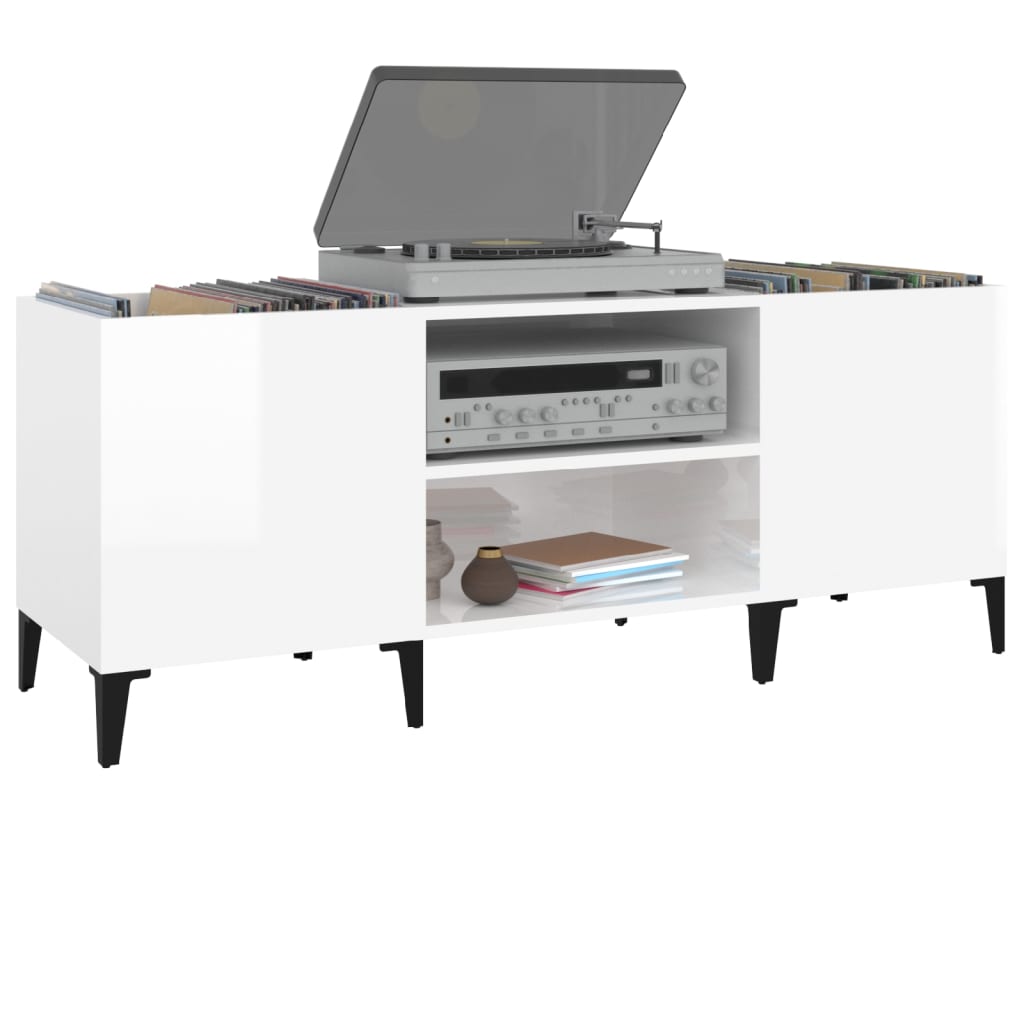 Record Cabinet High Gloss White 121x38x48 cm Engineered Wood