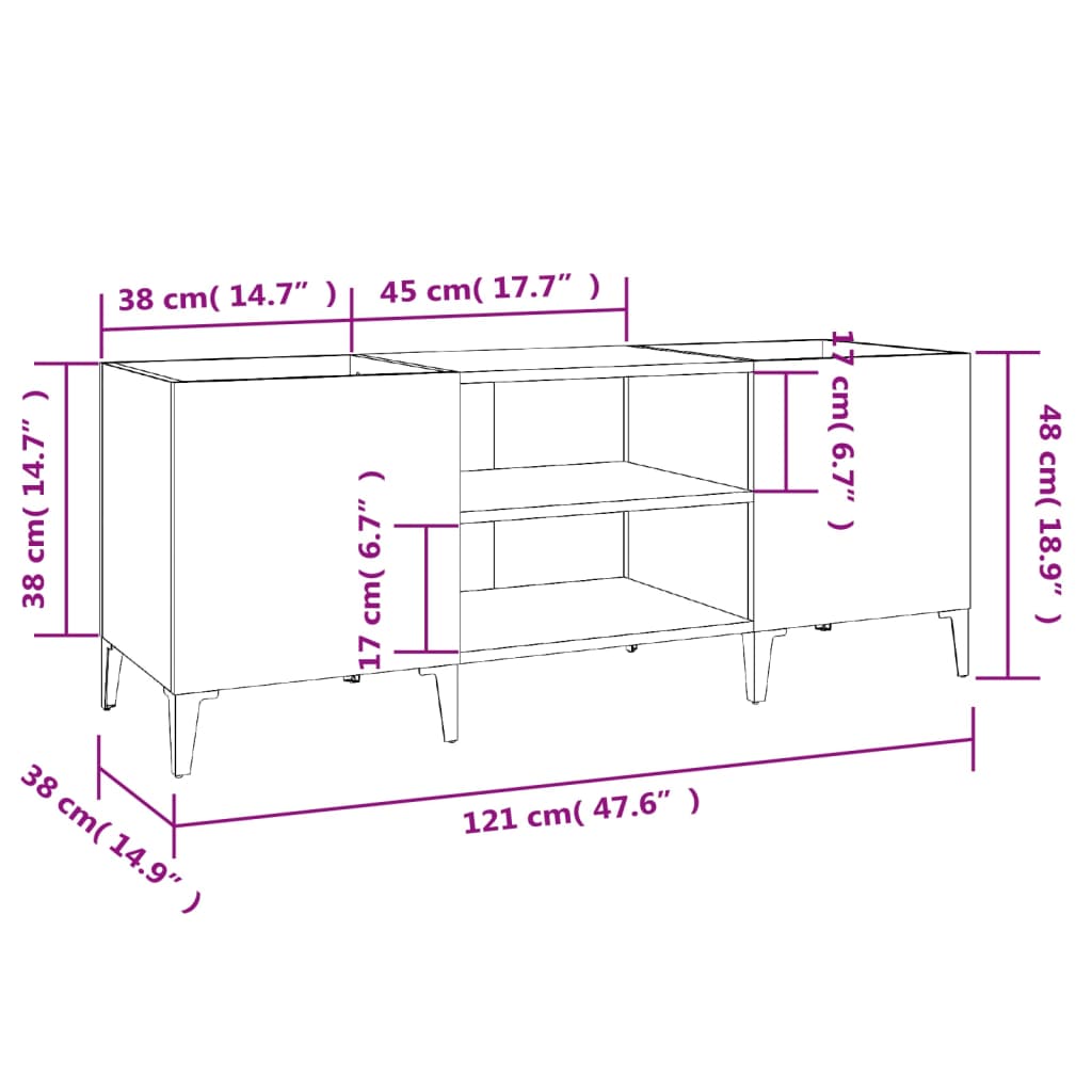 Record Cabinet High Gloss White 121x38x48 cm Engineered Wood