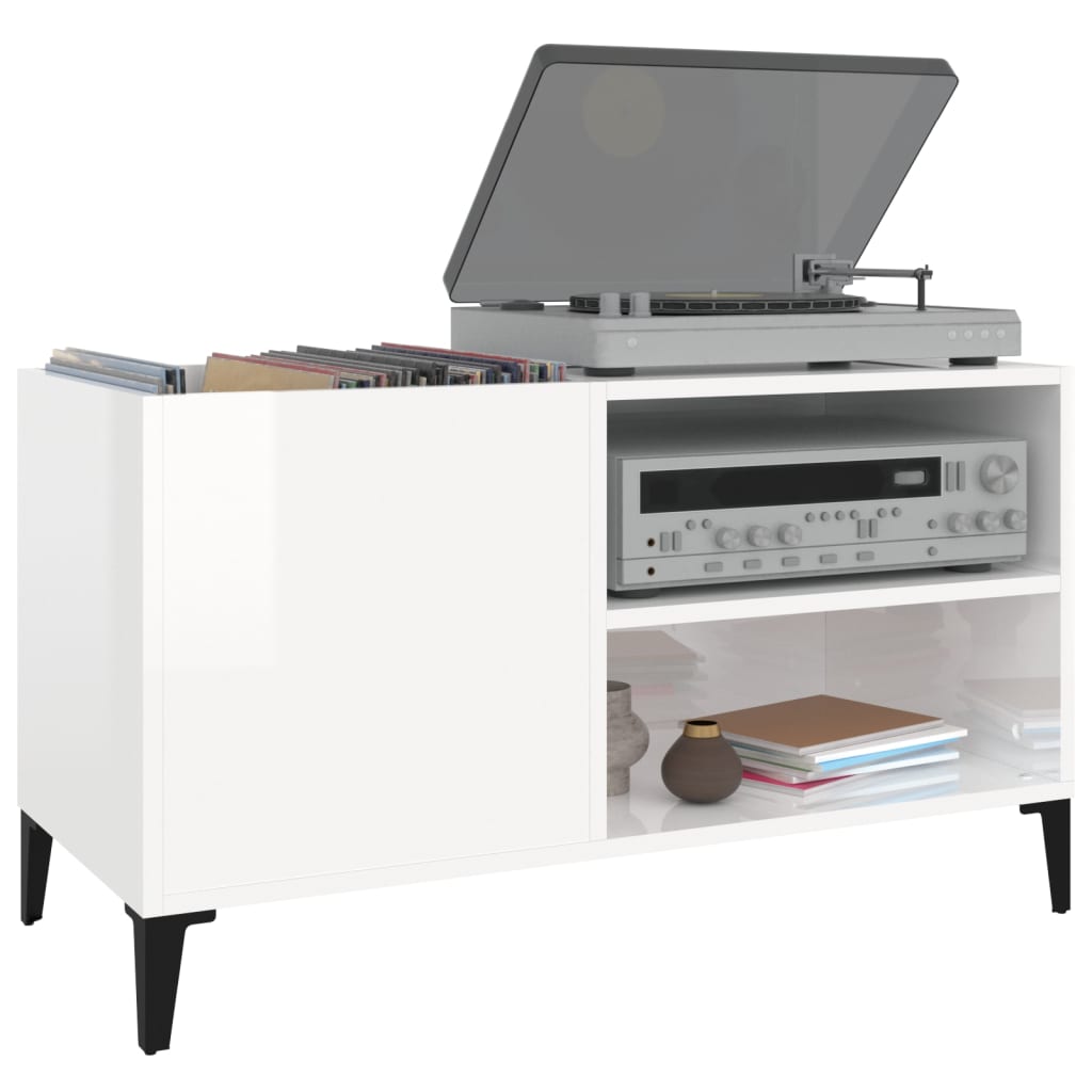 Record Cabinet High Gloss White 84.5x38x48 cm Engineered Wood