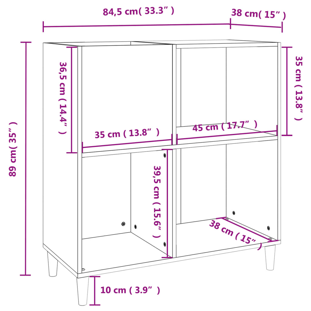 Record Cabinet Grey Sonoma 84.5x38x89 cm Engineered Wood