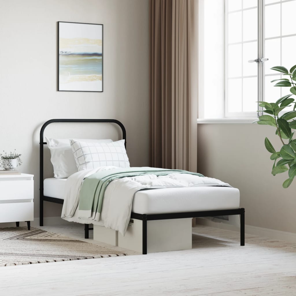 Metal Bed Frame without Mattress with Headboard Black 90x190cm
