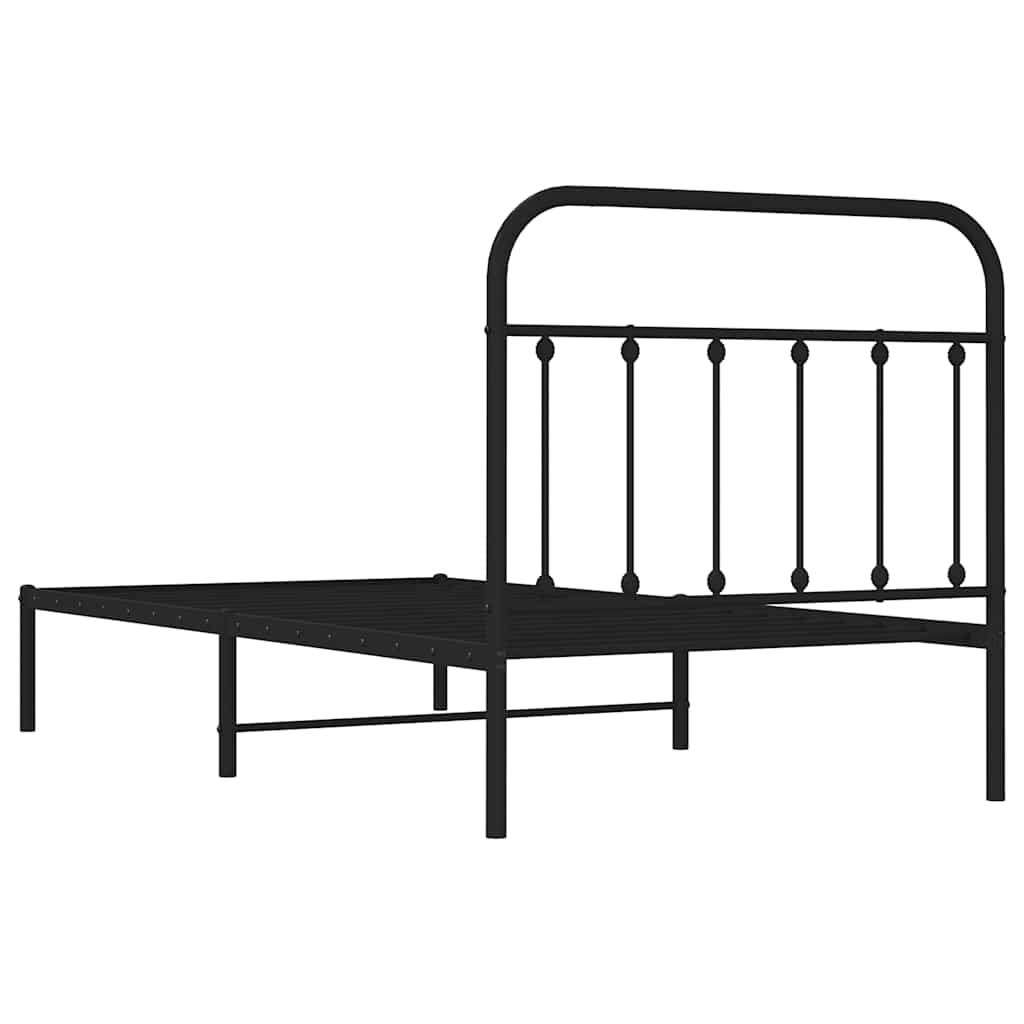 Metal Bed Frame without Mattress with Headboard Black 100x190cm