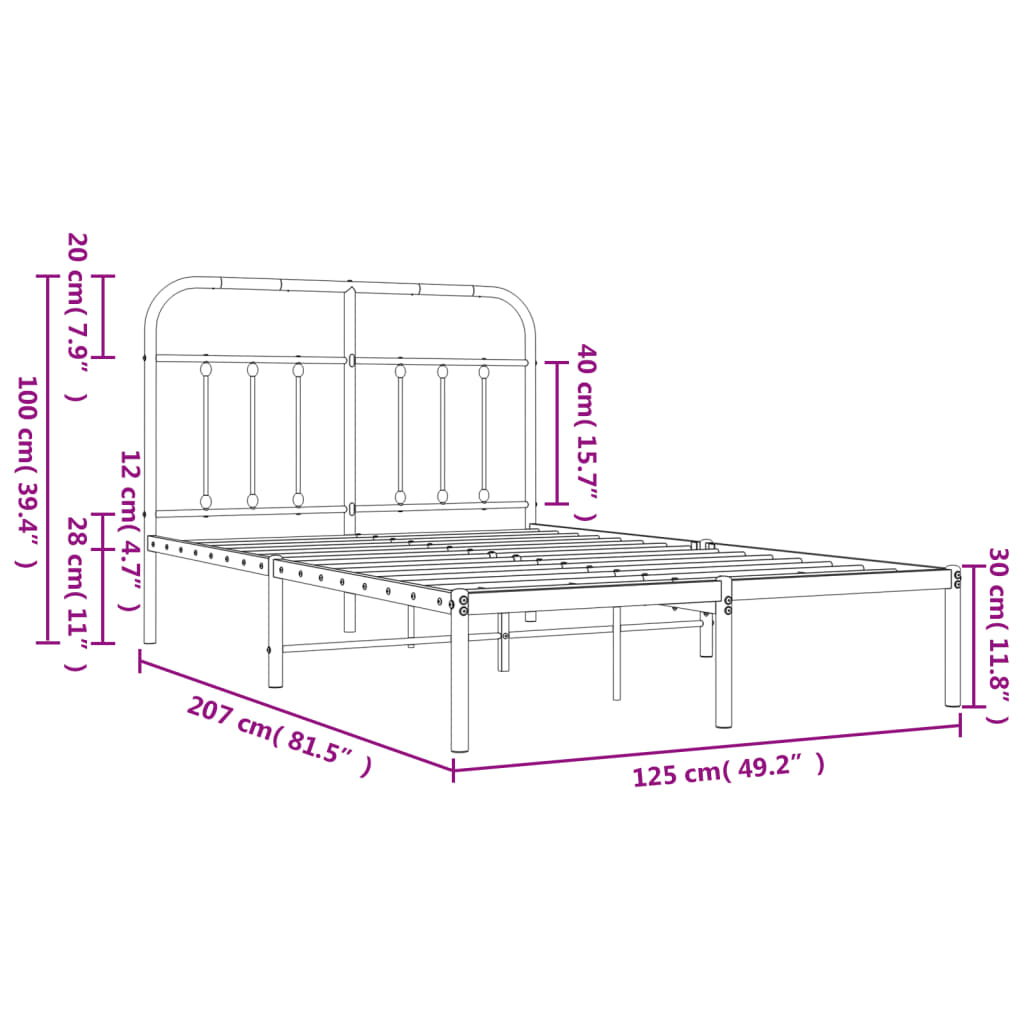 Metal Bed Frame without Mattress with Headboard Black 120x200cm