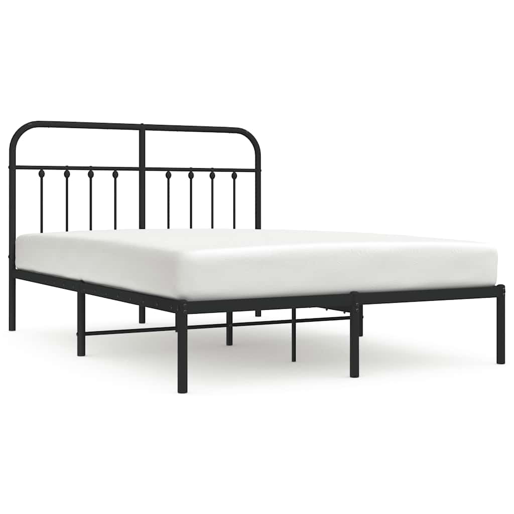 Metal Bed Frame without Mattress with Headboard Black 135x190cm
