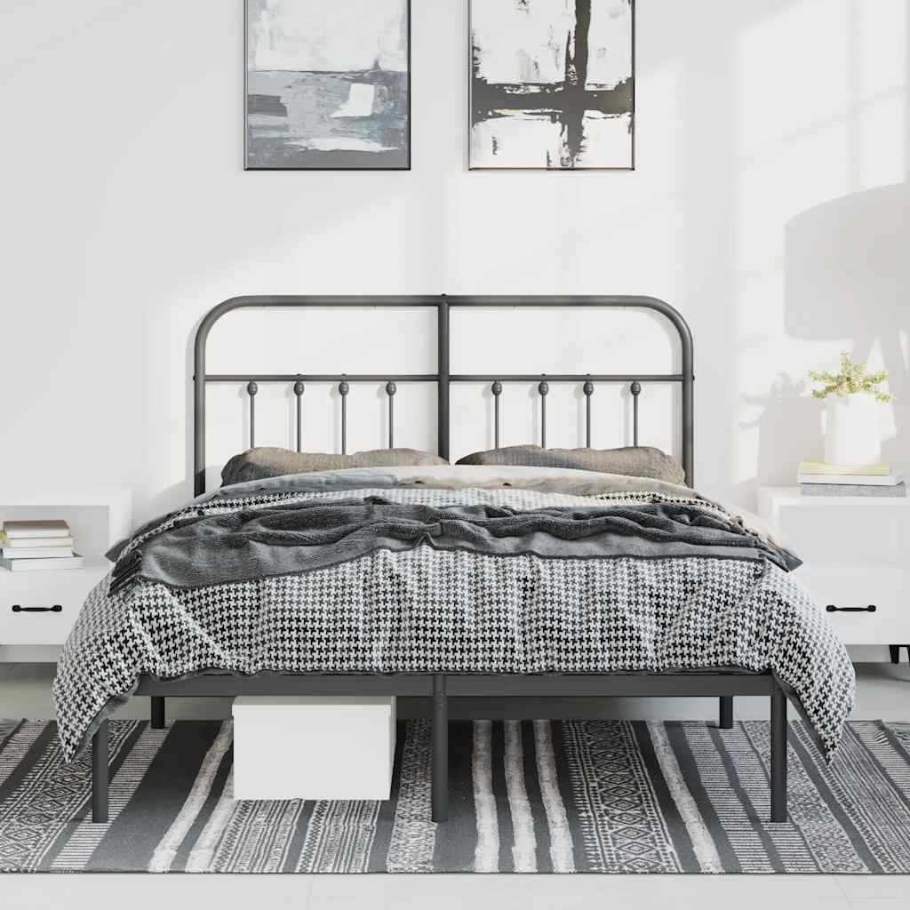 Metal Bed Frame without Mattress with Headboard Black 135x190cm