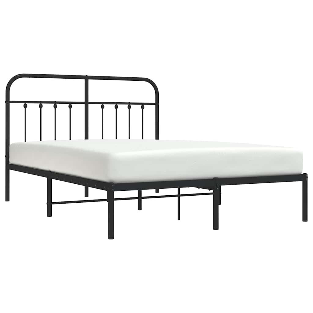 Metal Bed Frame without Mattress with Headboard Black 135x190cm