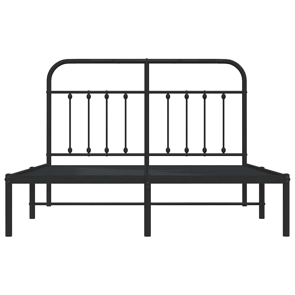 Metal Bed Frame without Mattress with Headboard Black 135x190cm