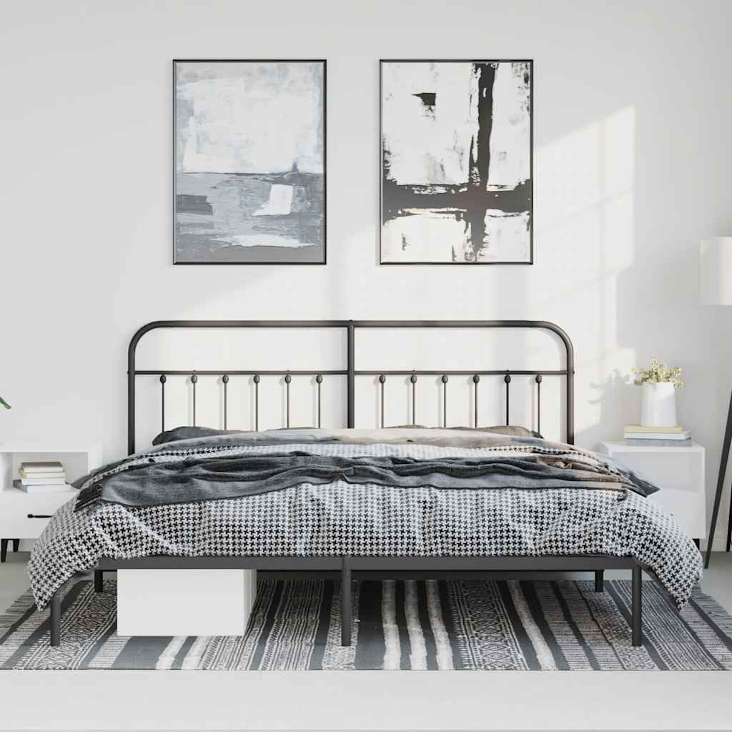 Metal Bed Frame without Mattress with Headboard Black 183x213cm
