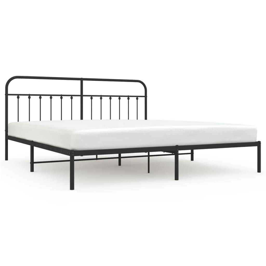 Metal Bed Frame without Mattress with Headboard Black 200x200cm