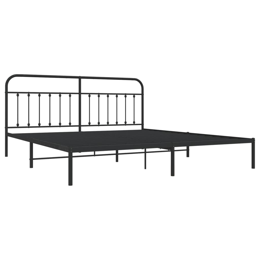 Metal Bed Frame without Mattress with Headboard Black 200x200cm