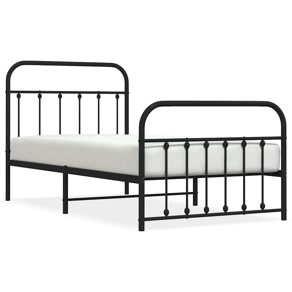 Metal Bed Frame without Mattress with Footboard Black 100x190cm
