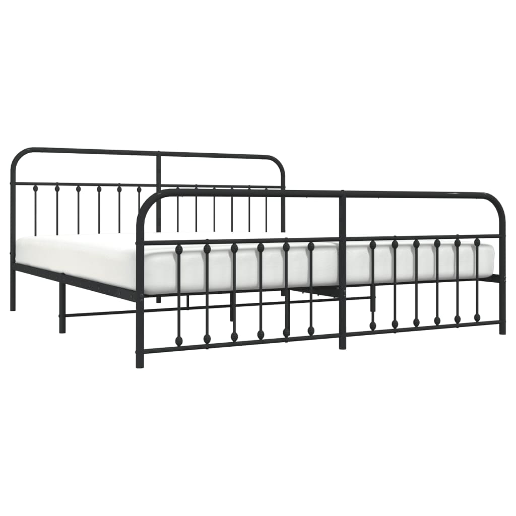 Metal Bed Frame without Mattress with Footboard Black 200x200cm
