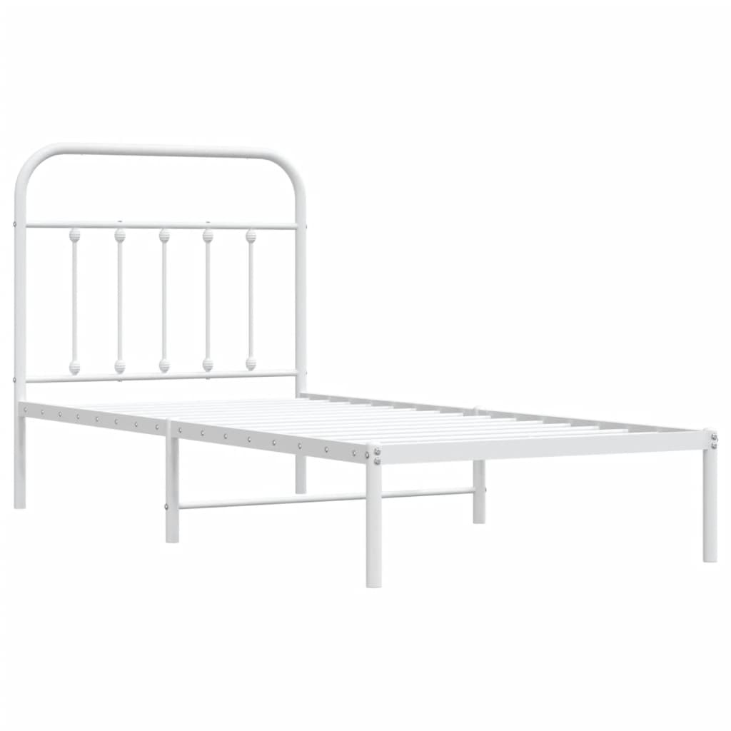 Metal Bed Frame without Mattress with Headboard White 90x190cm