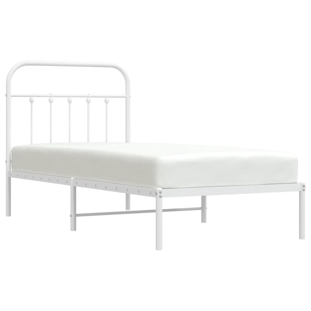Metal Bed Frame without Mattress with Headboard White 90x190cm