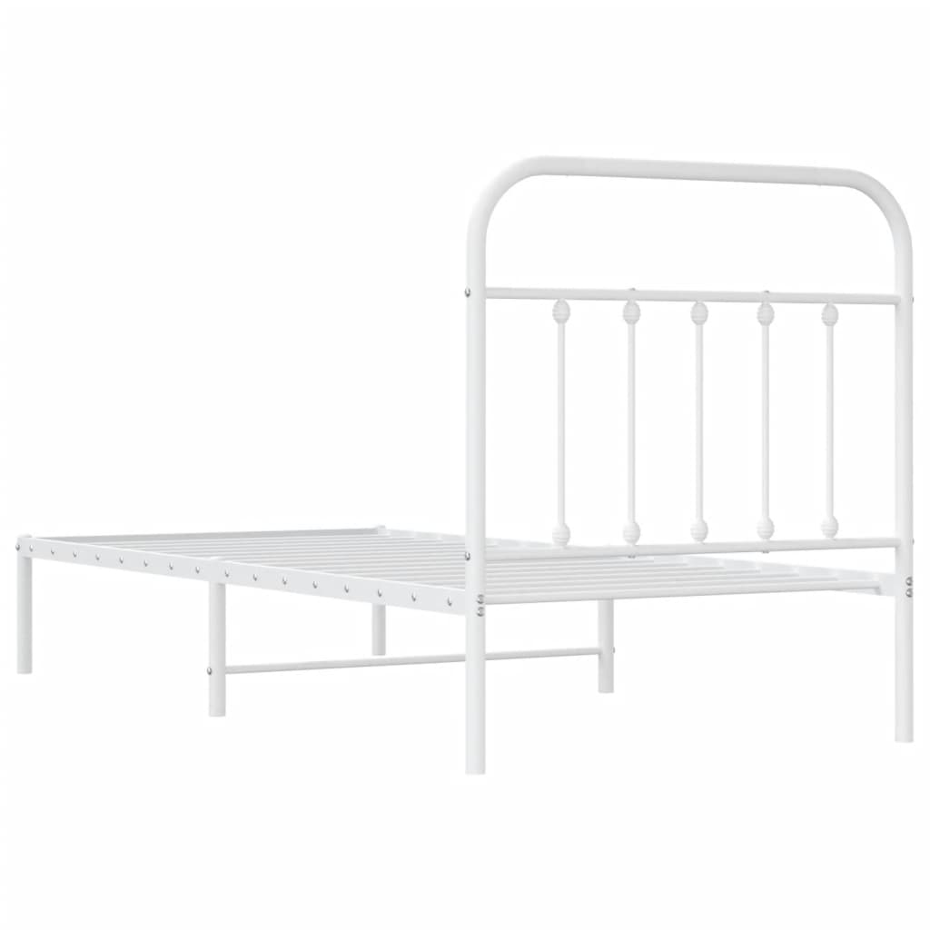 Metal Bed Frame without Mattress with Headboard White 90x190cm