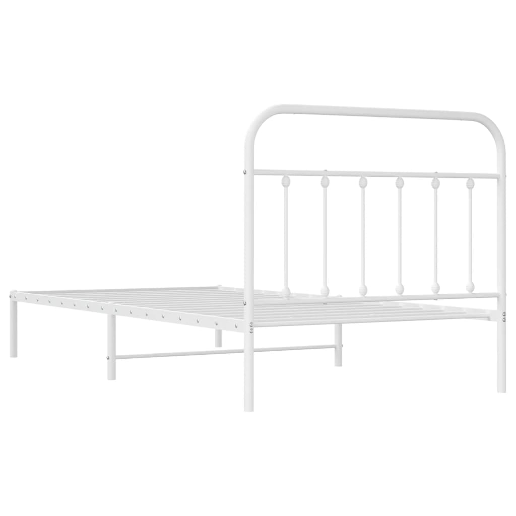 Metal Bed Frame without Mattress with Headboard White 107x203cm