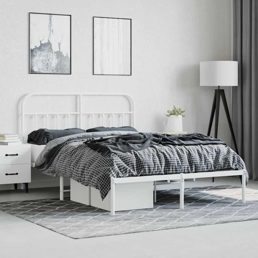 Metal Bed Frame without Mattress with Headboard White 135x190cm