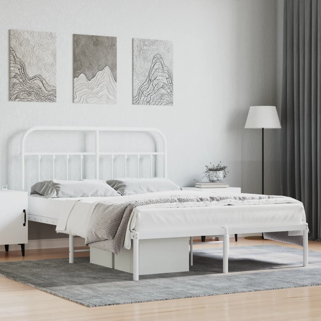 Metal Bed Frame without Mattress with Headboard White 140x190cm