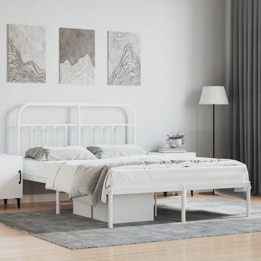 Metal Bed Frame without Mattress with Headboard White 140x200cm