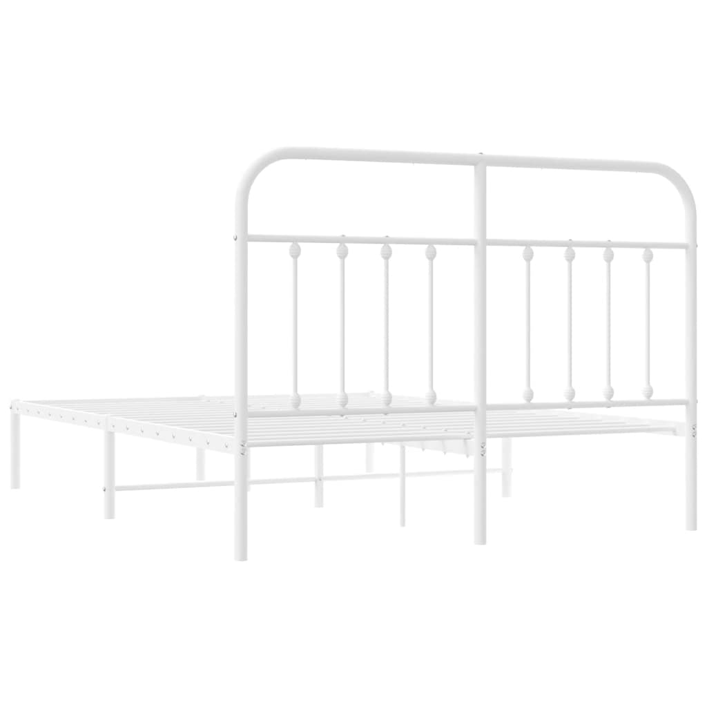 Metal Bed Frame without Mattress with Headboard White 150x200cm