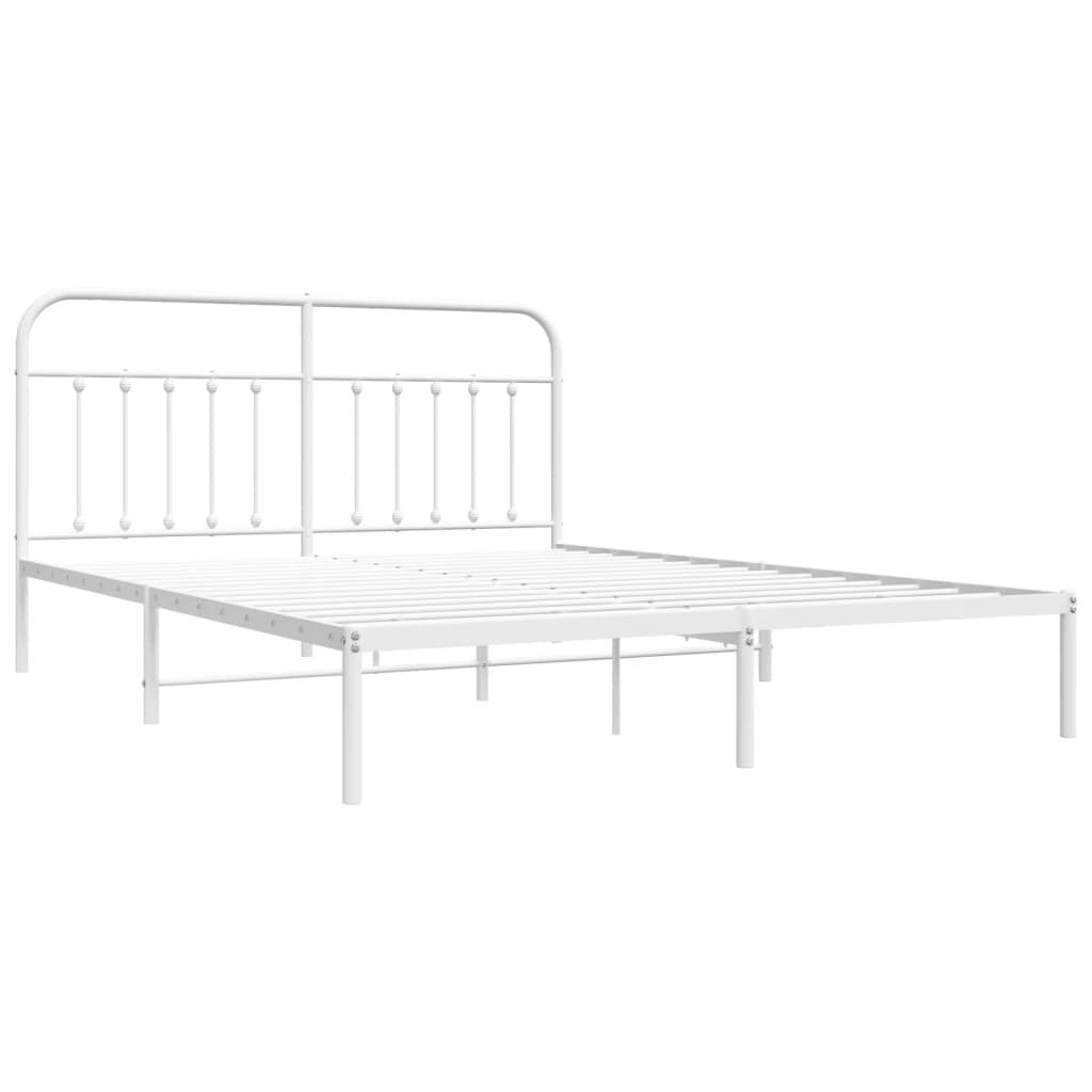 Metal Bed Frame without Mattress with Headboard White 160x200cm