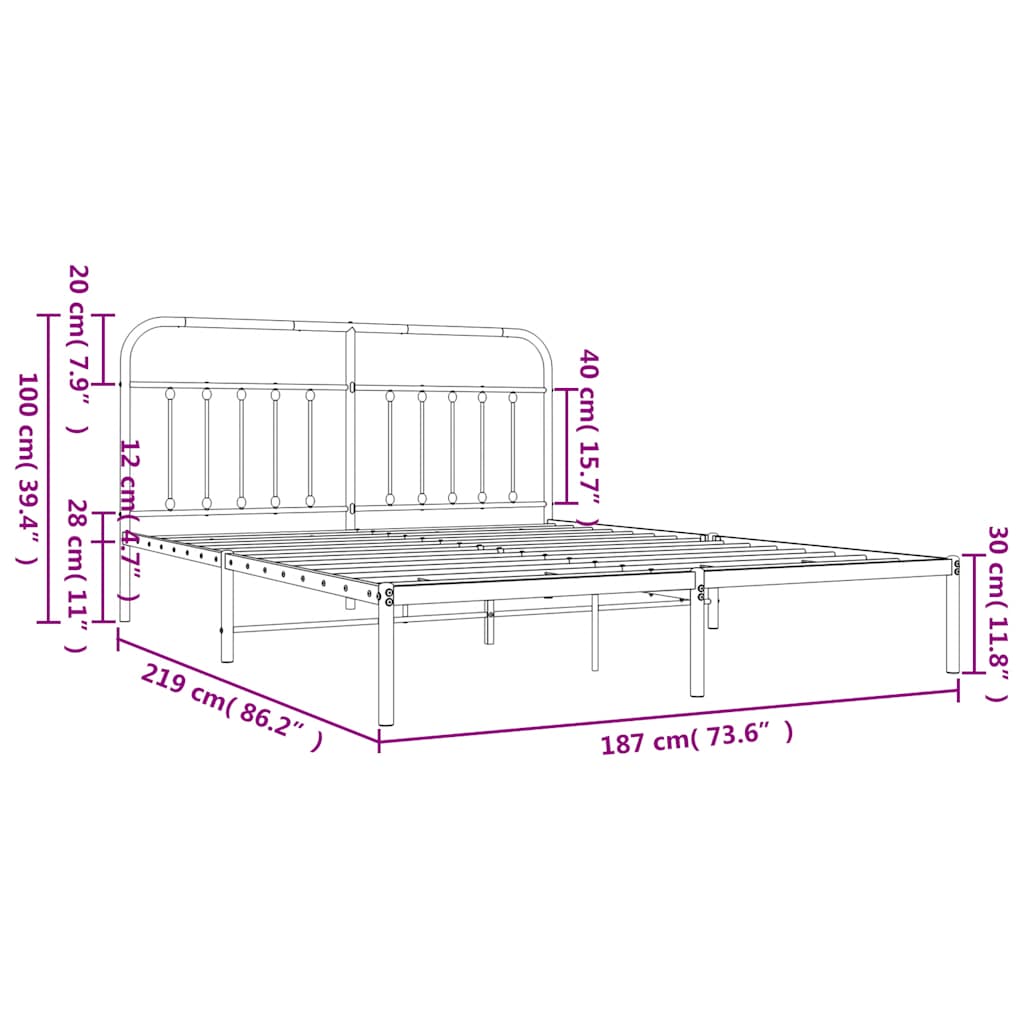 Metal Bed Frame without Mattress with Headboard White 183x213cm