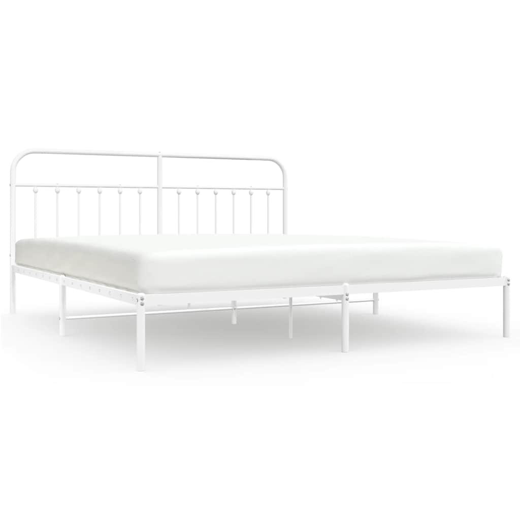 Metal Bed Frame without Mattress with Headboard White 193x203cm