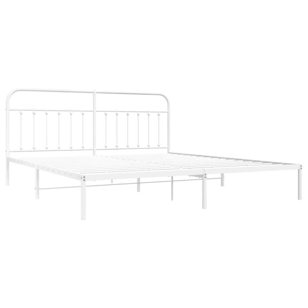 Metal Bed Frame without Mattress with Headboard White 200x200cm