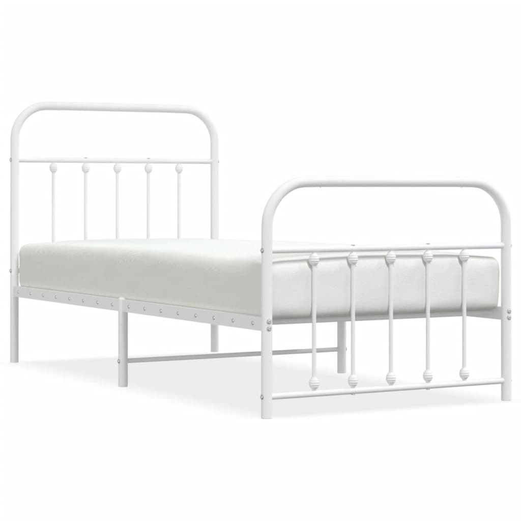 Metal Bed Frame without Mattress with Footboard White 90x190cm