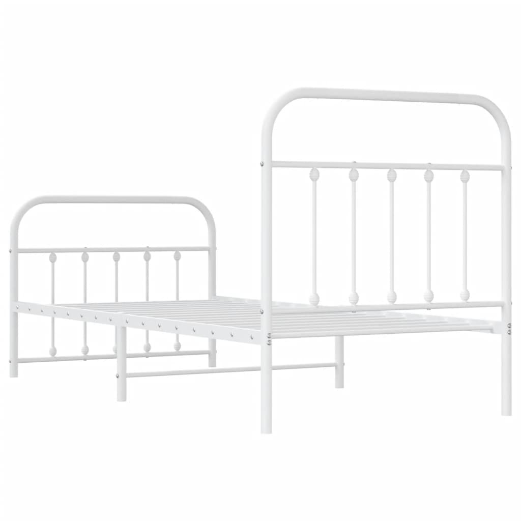 Metal Bed Frame without Mattress with Footboard White 90x190cm