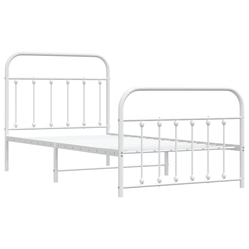Metal Bed Frame without Mattress with Footboard White 100x190cm