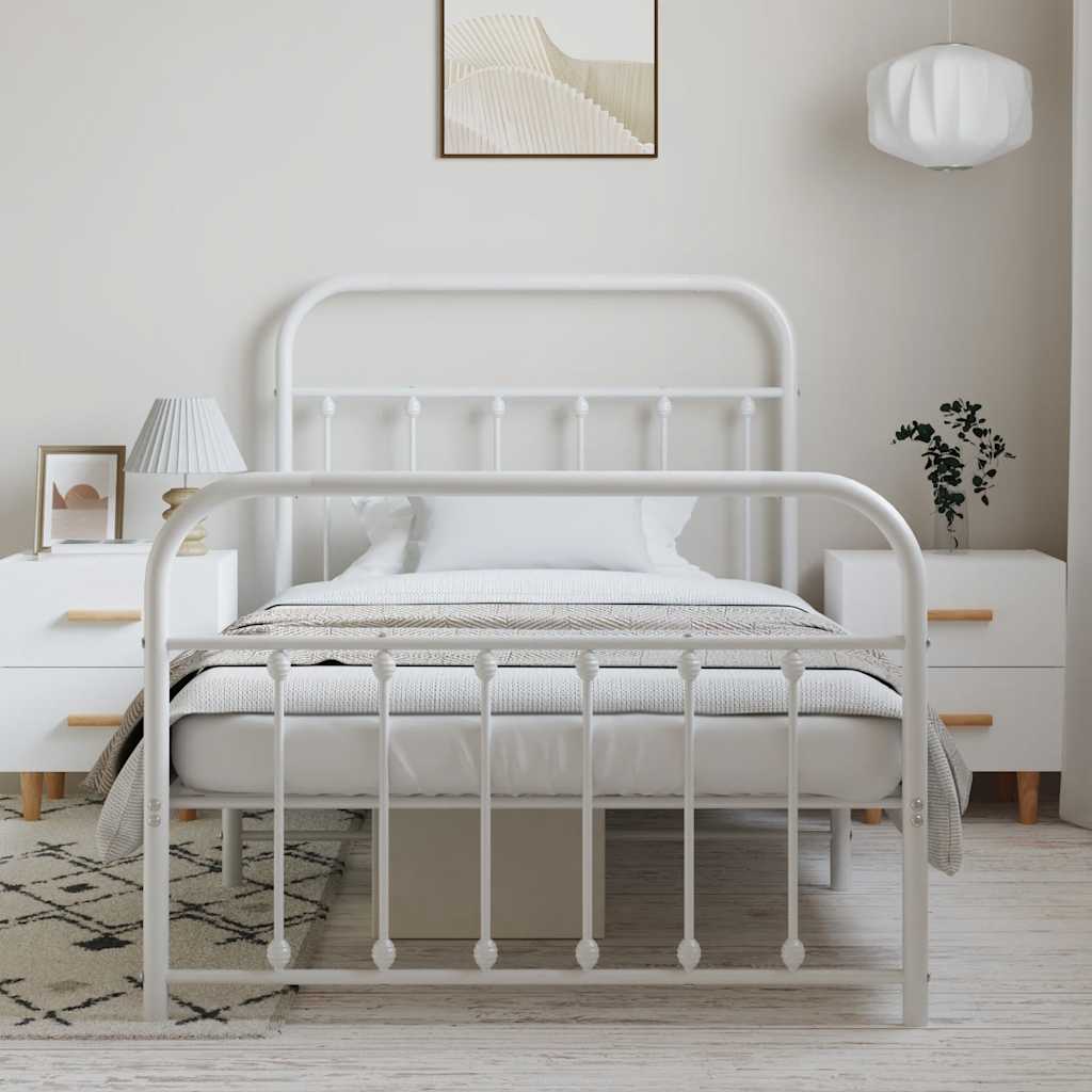 Metal Bed Frame without Mattress with Footboard White 100x190cm
