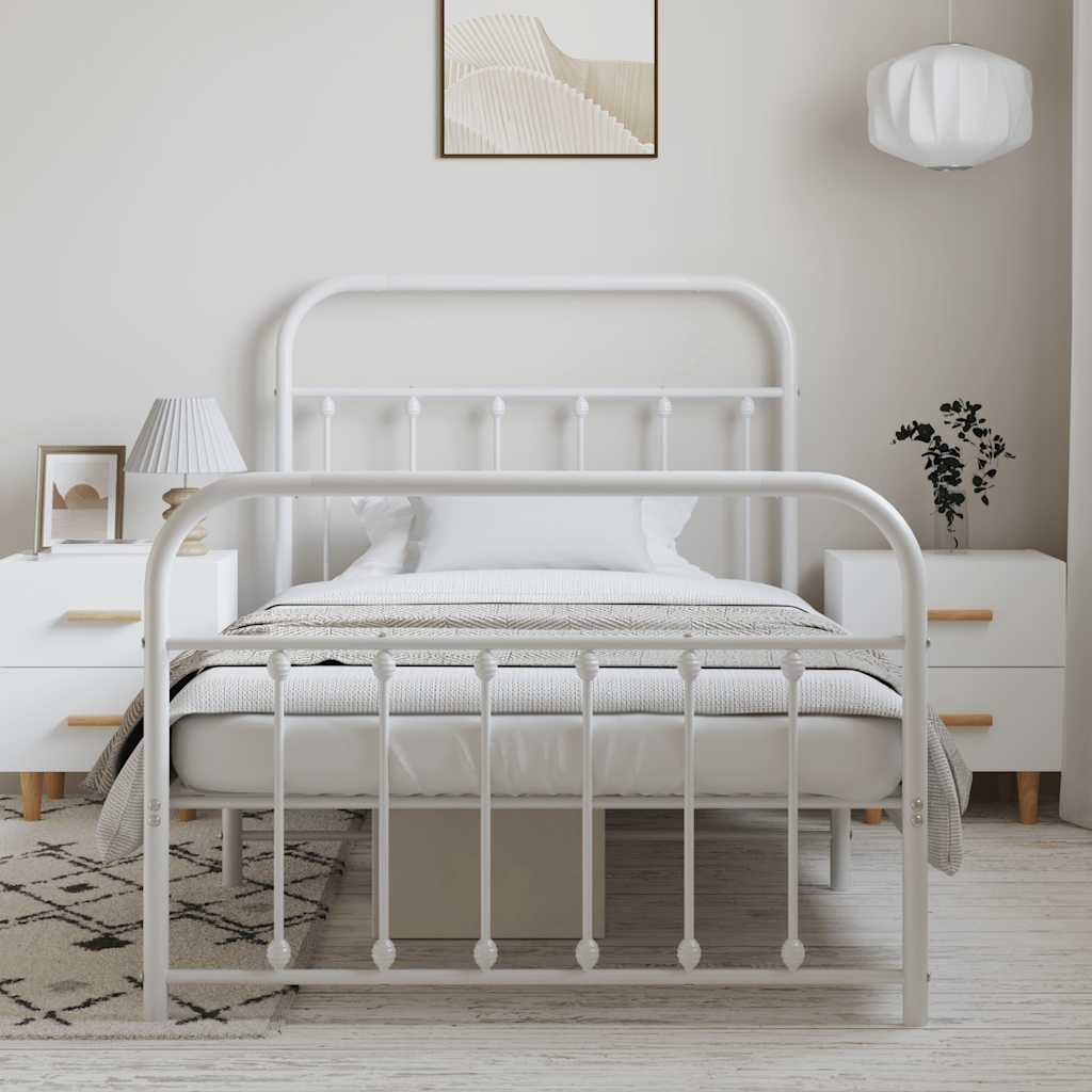 Metal Bed Frame without Mattress with Footboard White 100x200cm