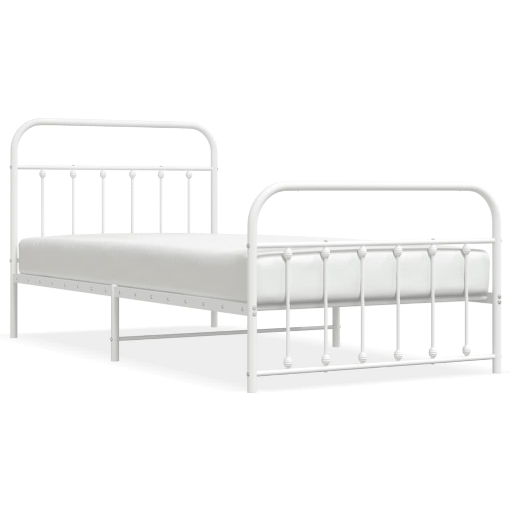 Metal Bed Frame without Mattress with Footboard White 107x203cm