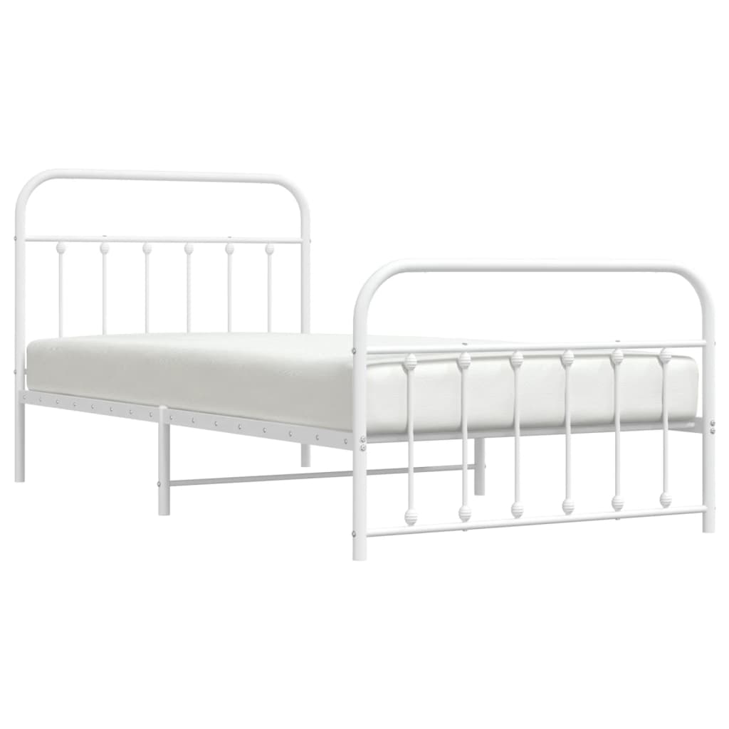Metal Bed Frame without Mattress with Footboard White 107x203cm