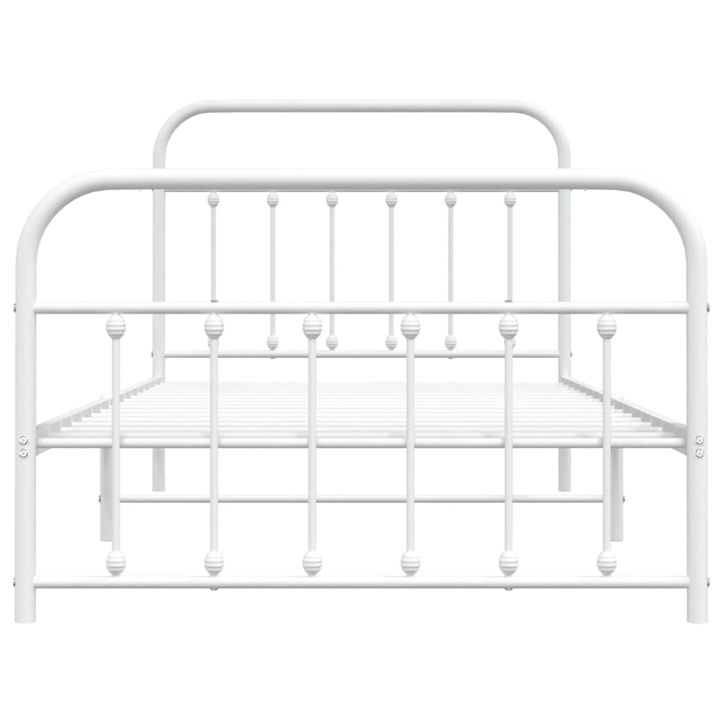 Metal Bed Frame without Mattress with Footboard White 107x203cm