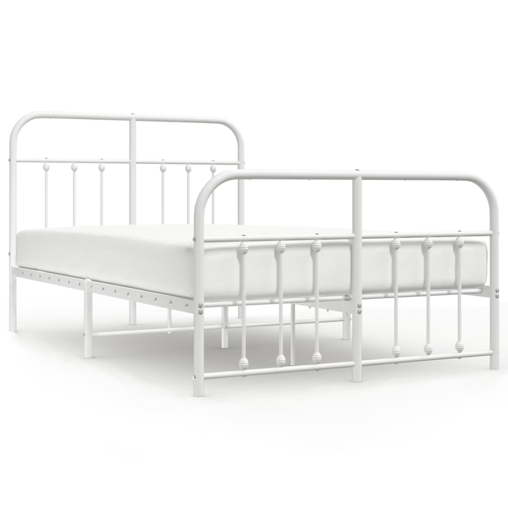Metal Bed Frame without Mattress with Footboard White 120x200cm