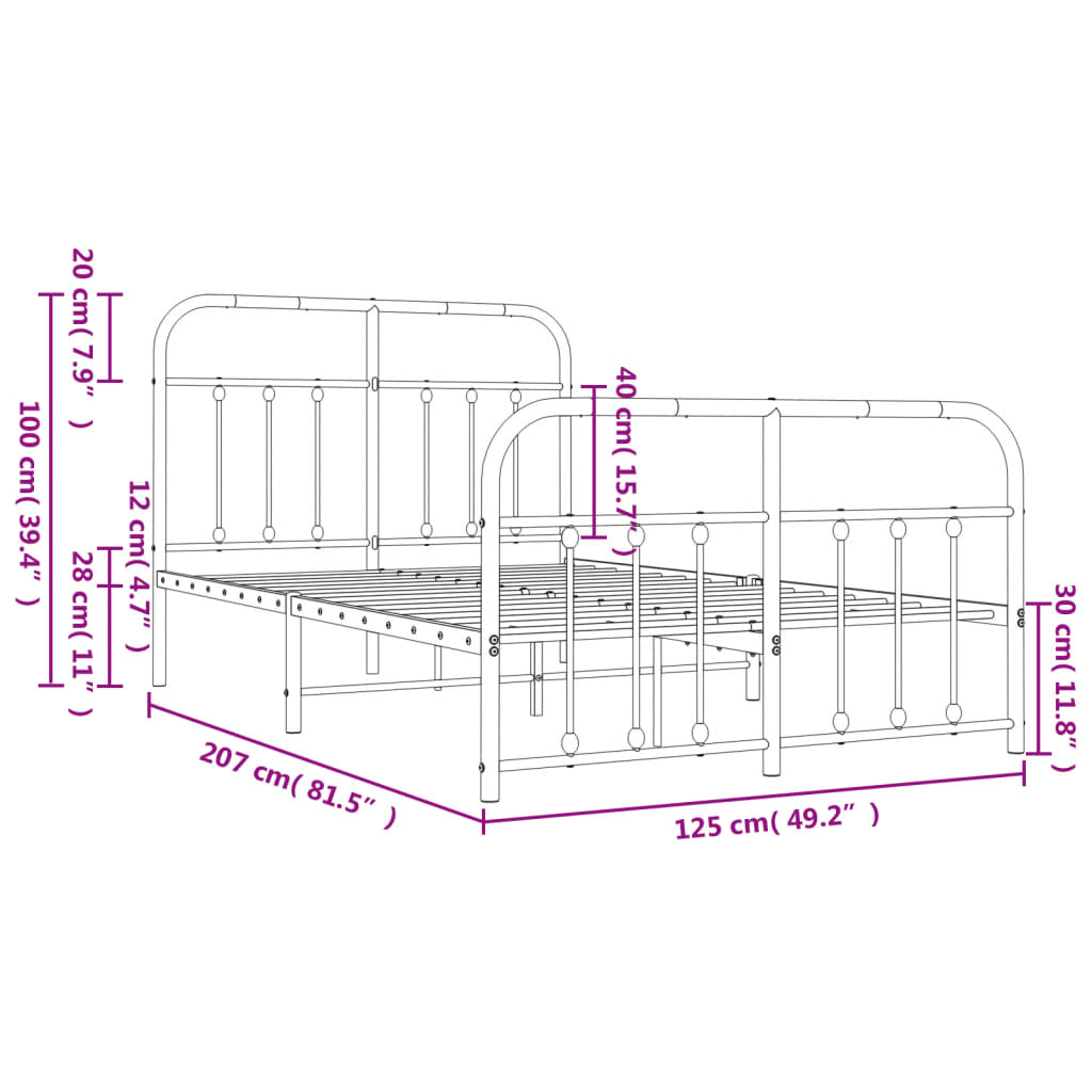 Metal Bed Frame without Mattress with Footboard White 120x200cm